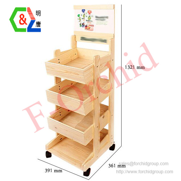 Customized MDF 4-tier Candy Display Rack Retail shelf bread display rack