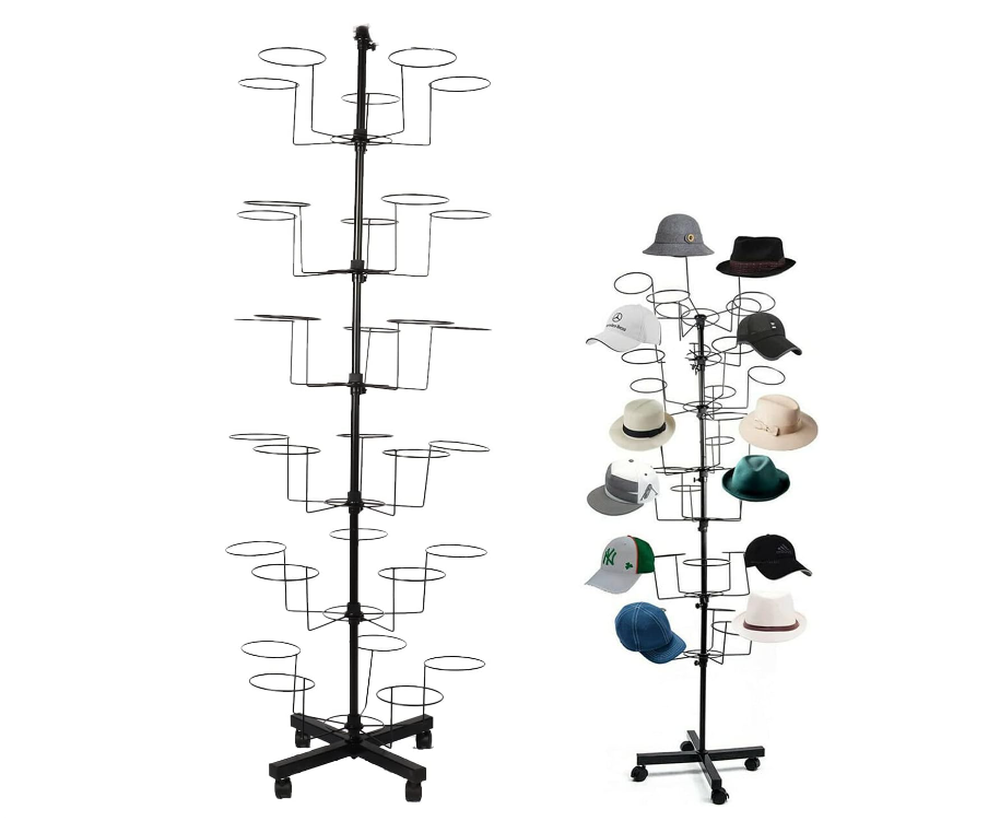 6 Tier Hat Display Rack Stand Rotating Hat Rack Adjustable Metal Free Standing Floor Stand for Baseball hat, Women's & Men's