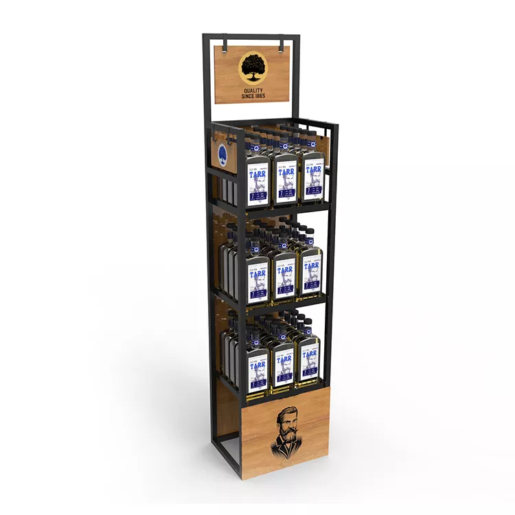 Customized Wood and metal Display rack Stand for wine with graphics