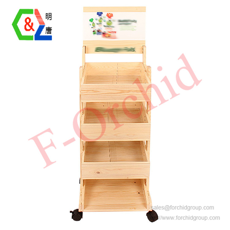 Customized MDF 4-tier Candy Display Rack Retail shelf bread display rack