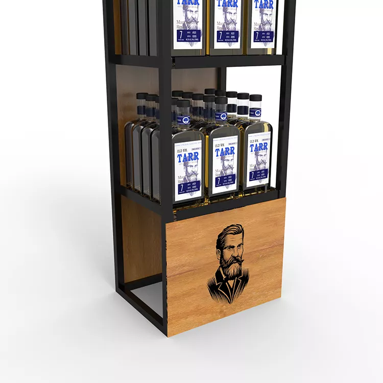 Customized Wood and metal Display rack Stand for wine with graphics