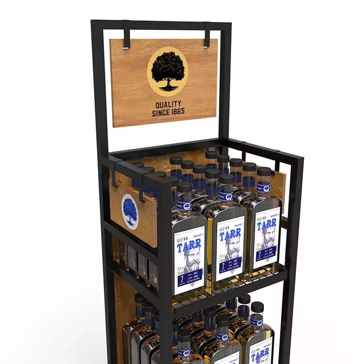 Customized Wood and metal Display rack Stand for wine with graphics