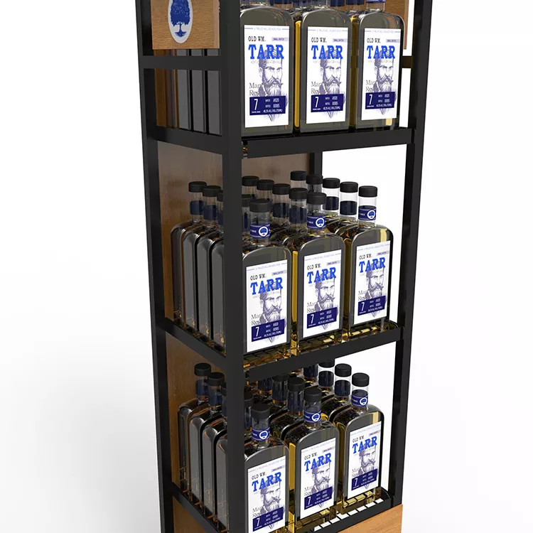 Customized Wood and metal Display rack Stand for wine with graphics