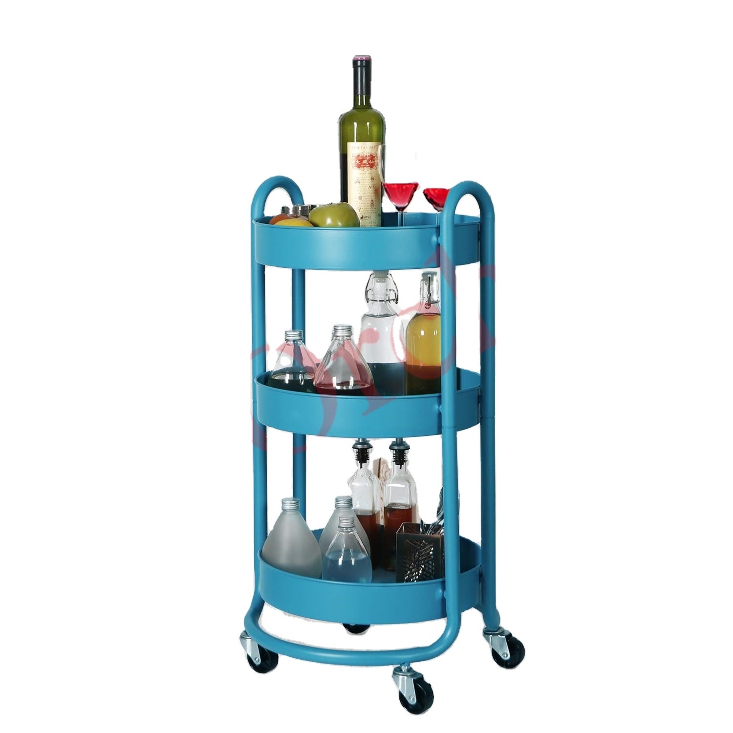 3-Tier Rolling Storage Cart Round Design Tray Trolley