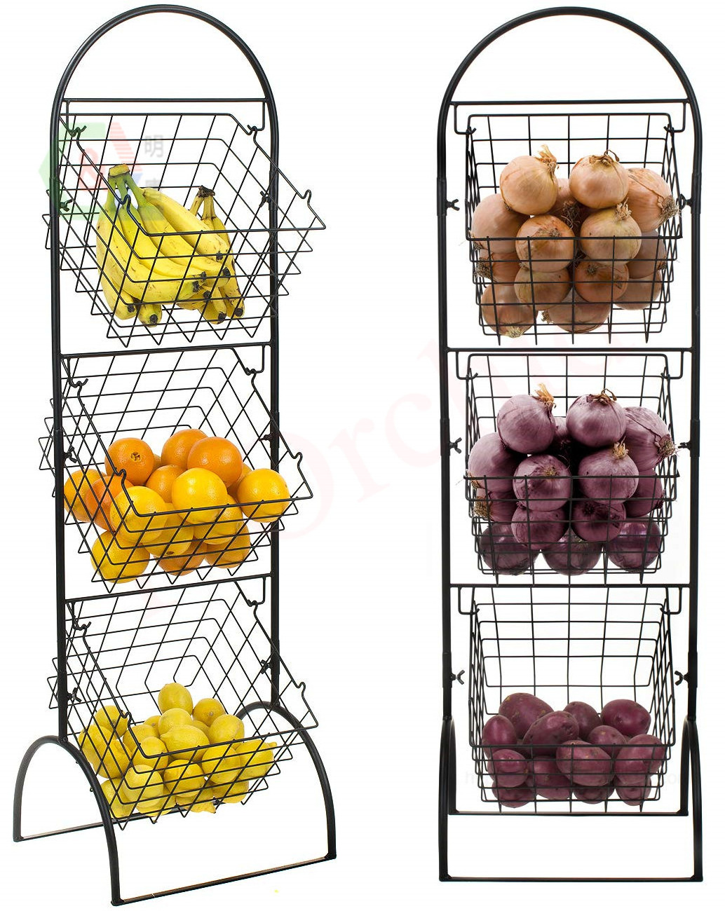 3-Tier Wire Market Basket Storage Stand for Fruit, Vegetables, Toiletries, Household Items, Stylish Tiered Serving Stand Baskets