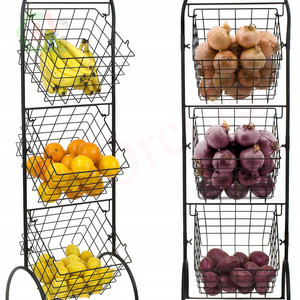 3-Tier Wire Market Basket Storage Stand for Fruit, Vegetables, Toiletries, Household Items, Stylish Tiered Serving Stand Baskets