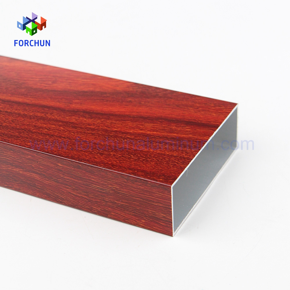 Aluminum square tube for balcony profile wood color forchun aluminum