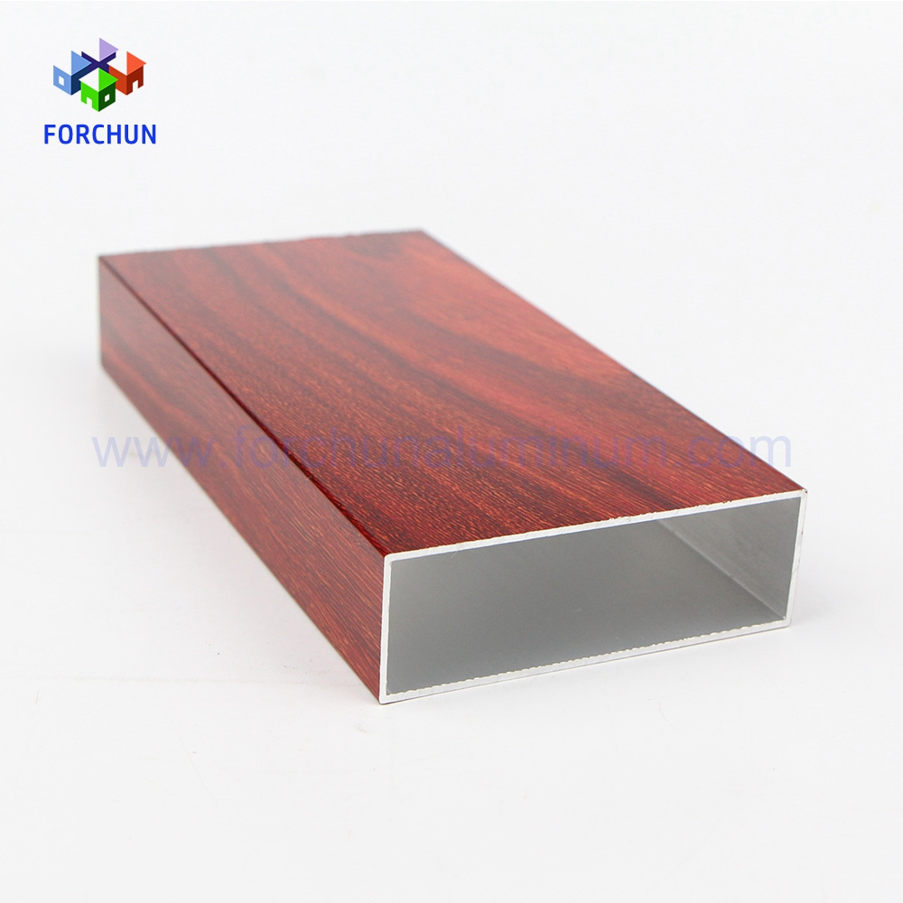 Aluminum square tube for balcony profile wood color forchun aluminum