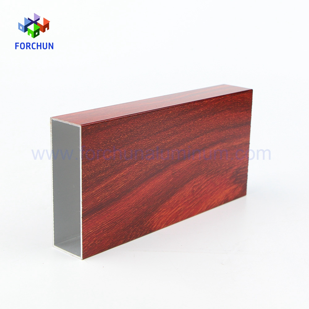 Aluminum square tube for balcony profile wood color forchun aluminum