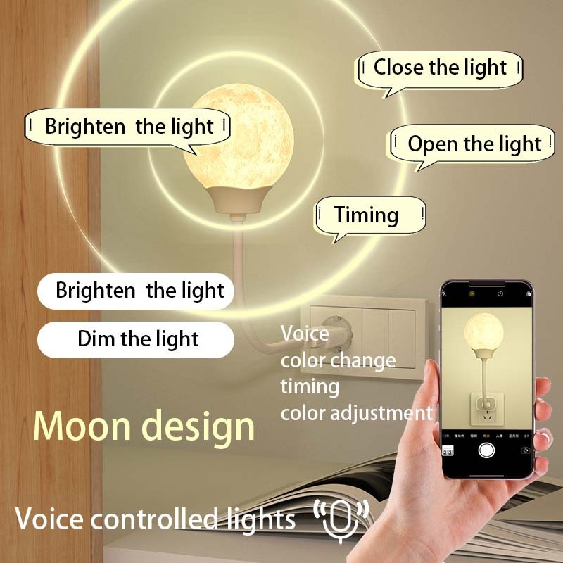 Intelligent Voice USB Moon Light for Bedroom Small Night Light Mobile Desktop Lighting Living Room Children's Room Breastfeeding