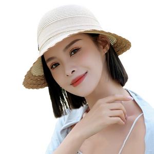 ANNIOU Vacation French Style Bow Straw Hats Summer Sunscreen Large Brim Women Hat Riding Seaside Travel Foldable Sun Hat