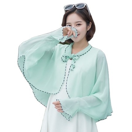 Sidiou Group Summer Chiffon Scarf Shawl For Women Ruffles Poncho With Sleeve Solid Color Beach Driving Sun Protective Shawl