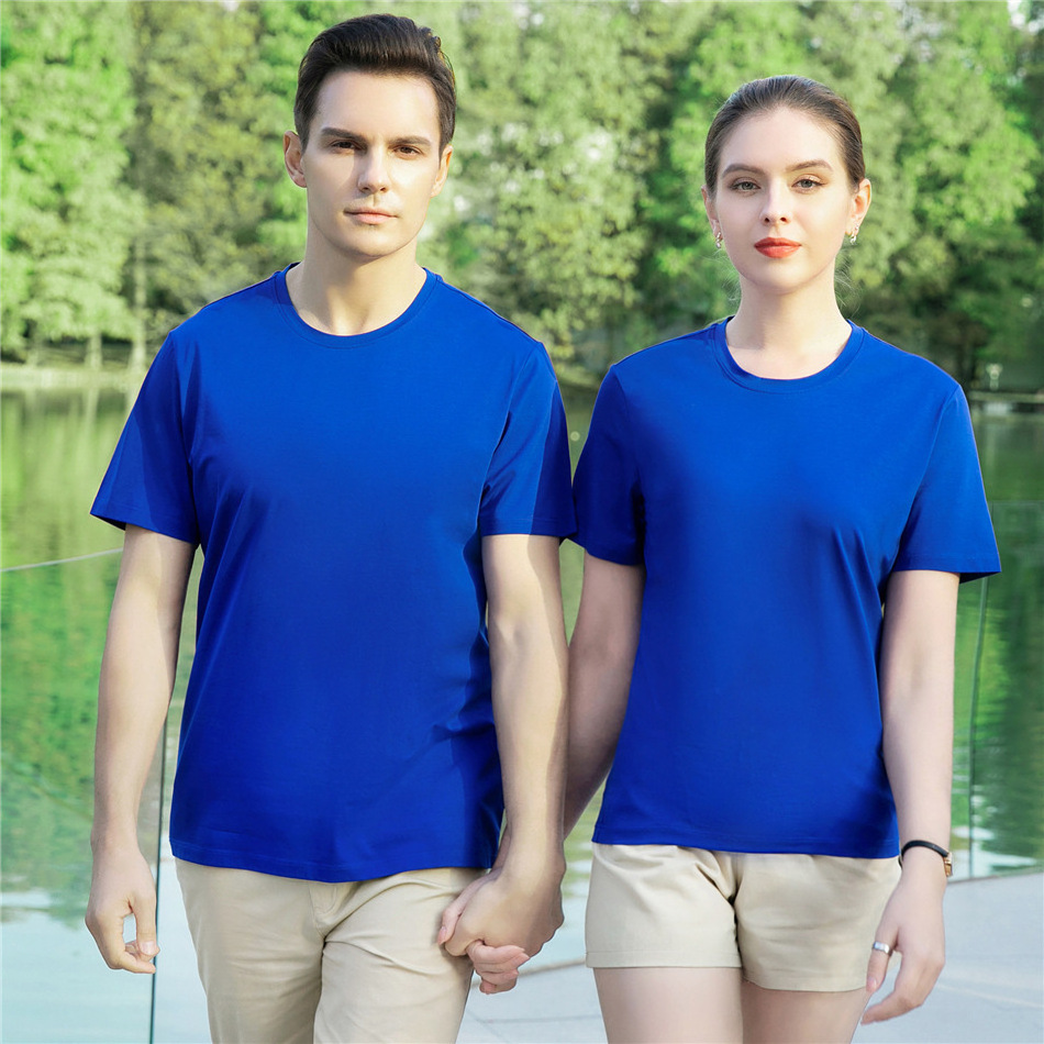 Liquid Ammonia Mercerized Cotton Tshirt Round Neck Short Sleeved Moisture-wicking T-shirt 95 Cotton 5 Spandex T Shirts Wholesale