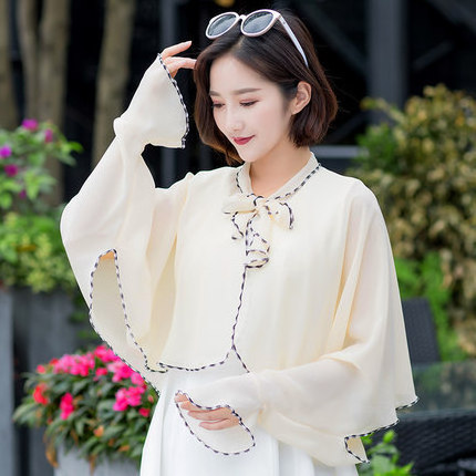 Sidiou Group Summer Chiffon Scarf Shawl For Women Ruffles Poncho With Sleeve Solid Color Beach Driving Sun Protective Shawl