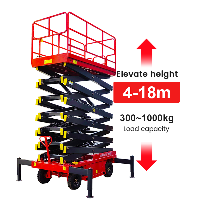 1000Kg 6M 8M 10M 14M 18M Mobile Hydraulic Scissor Lift Small Mobile One Man Scissor Lift Electric Scaffolding