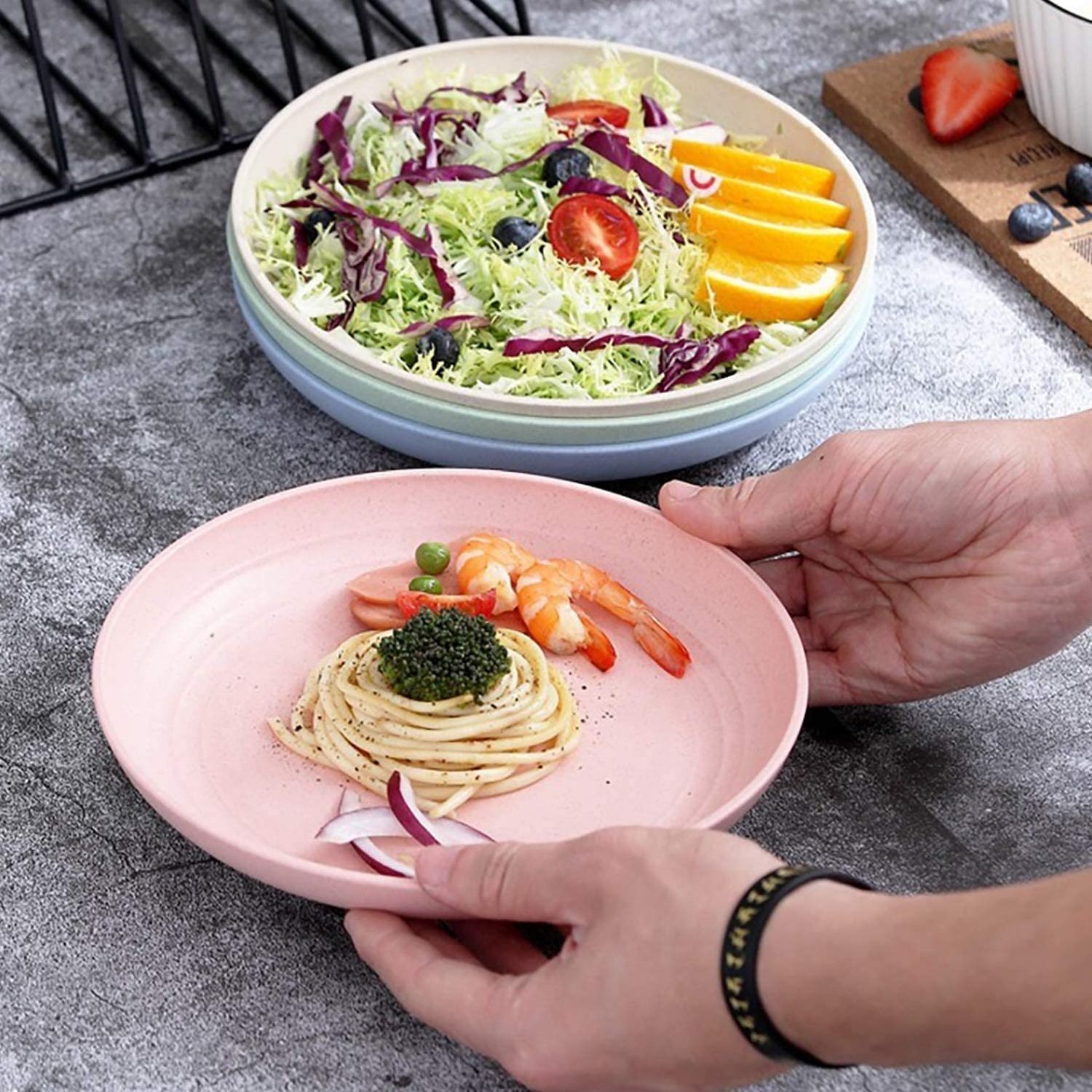 Eco Friendly Biodegradable Unbreakable Dinner Plates Wheat Straw Restaurant Plates Plastic Box Minimalist Plastic Dish 50 Pcs