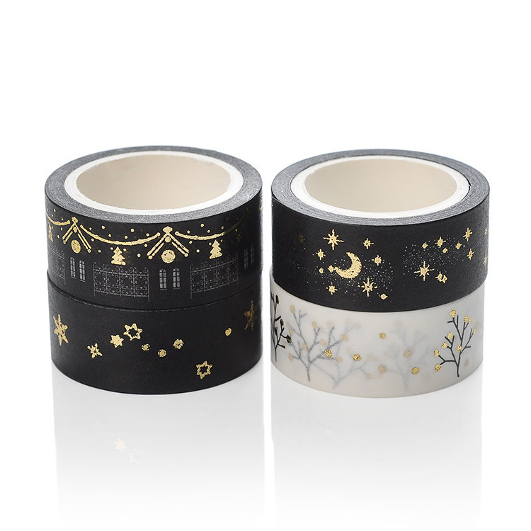 Manufacturers Wholesale Gold Foil Silver Foil Masking Washi Tape Moon Stars Houses Branches Design Pattern Tape