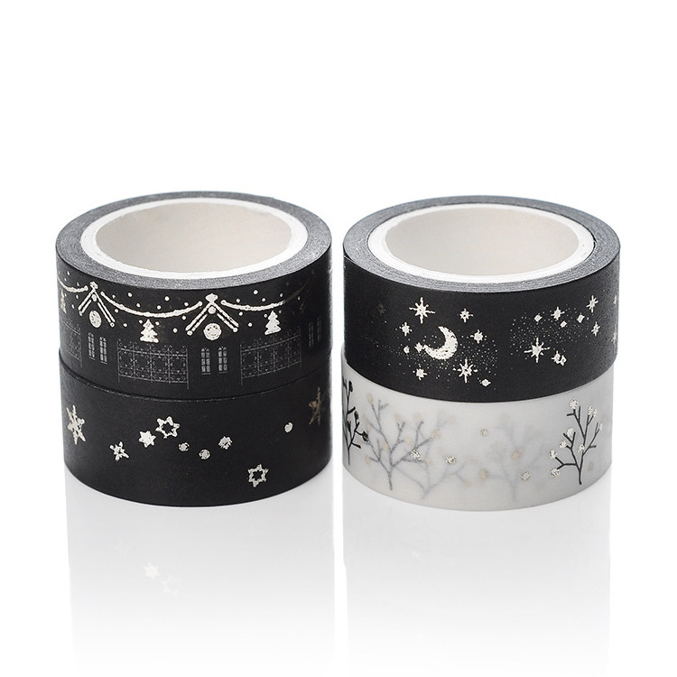 Manufacturers Wholesale Gold Foil Silver Foil Masking Washi Tape Moon Stars Houses Branches Design Pattern Tape