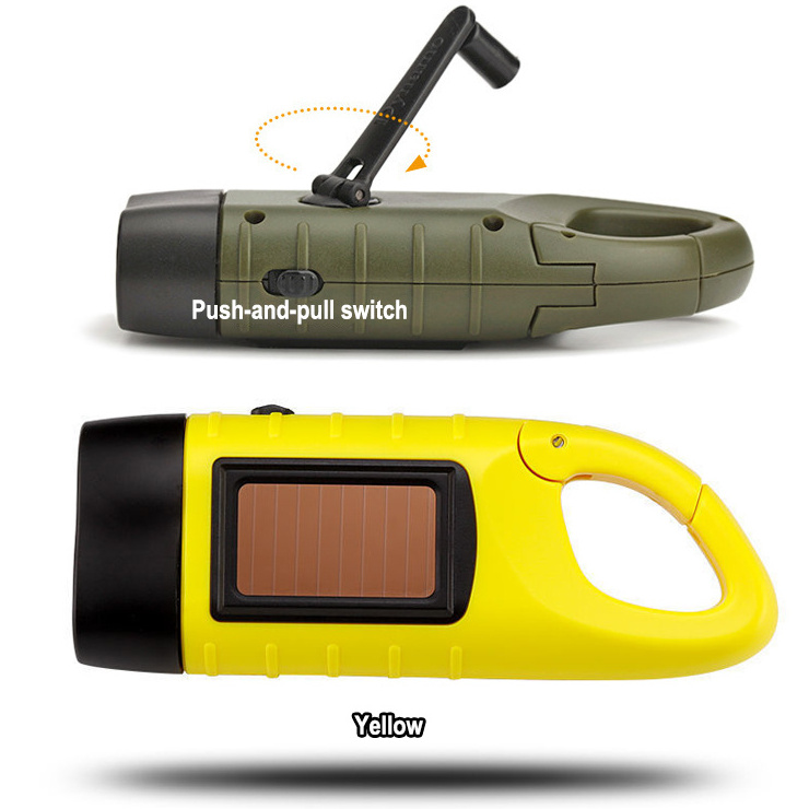 Manufacturer Mini Emergency LED Solar Hand Crank Dynamo Flashlight Torch Outdoor Portable Self-Powered Flashlight