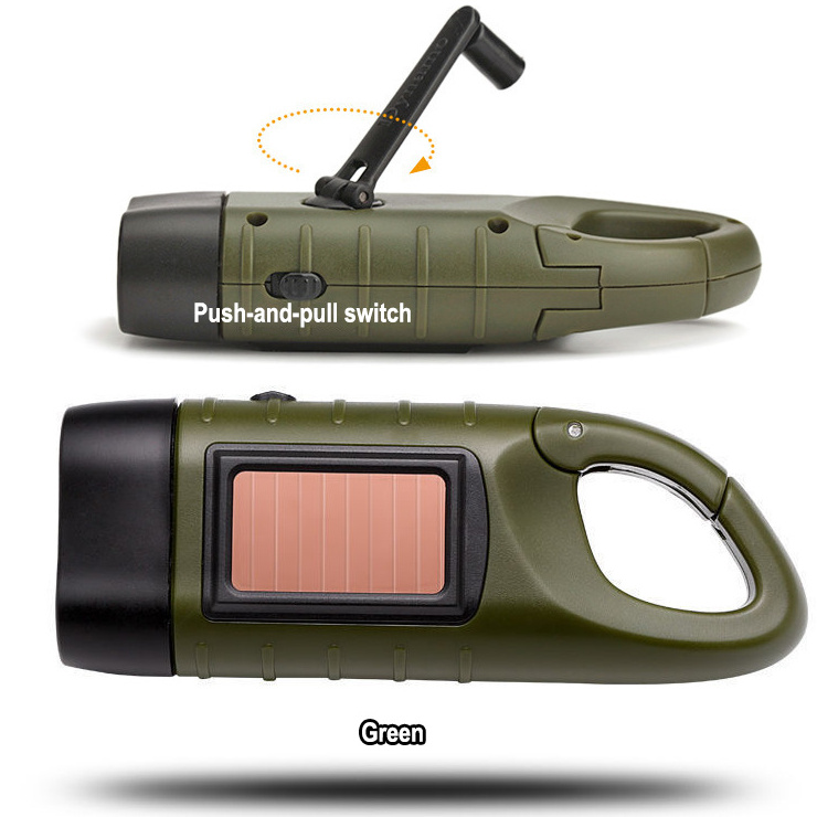 Manufacturer Mini Emergency LED Solar Hand Crank Dynamo Flashlight Torch Outdoor Portable Self-Powered Flashlight