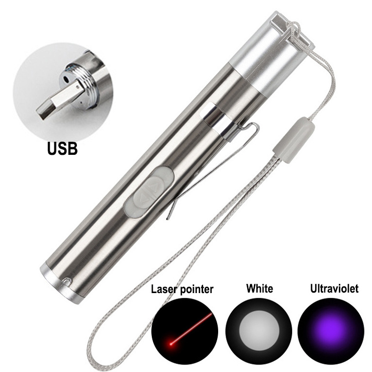 Factory High Quality Hot selling medical ultraviolet white + laser pointer mini 3 in 1 Led flashlight pen light USB charging