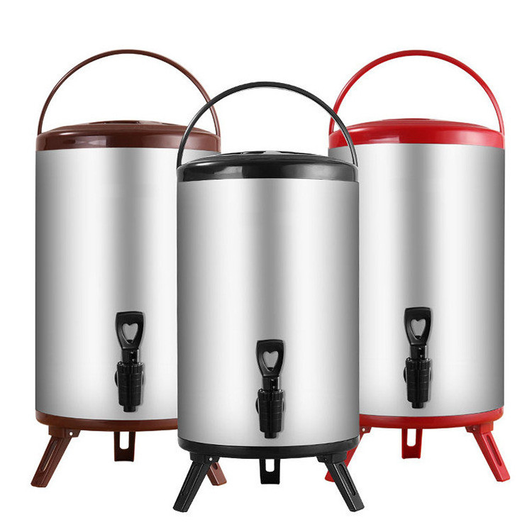 Stainless Steel Commercial Water & Hot Drink Dispenser Insulated Coffee Urn 8L Thermos Keep Warm Barrel Milk Tea Bucket with Tap