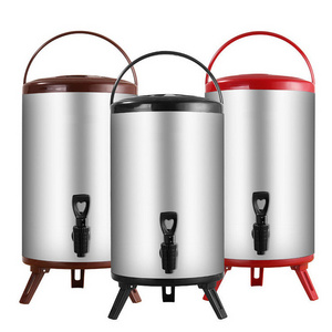 Stainless Steel Commercial Water & Hot Drink Dispenser Insulated Coffee Urn 8L Thermos Keep Warm Barrel Milk Tea Bucket with Tap