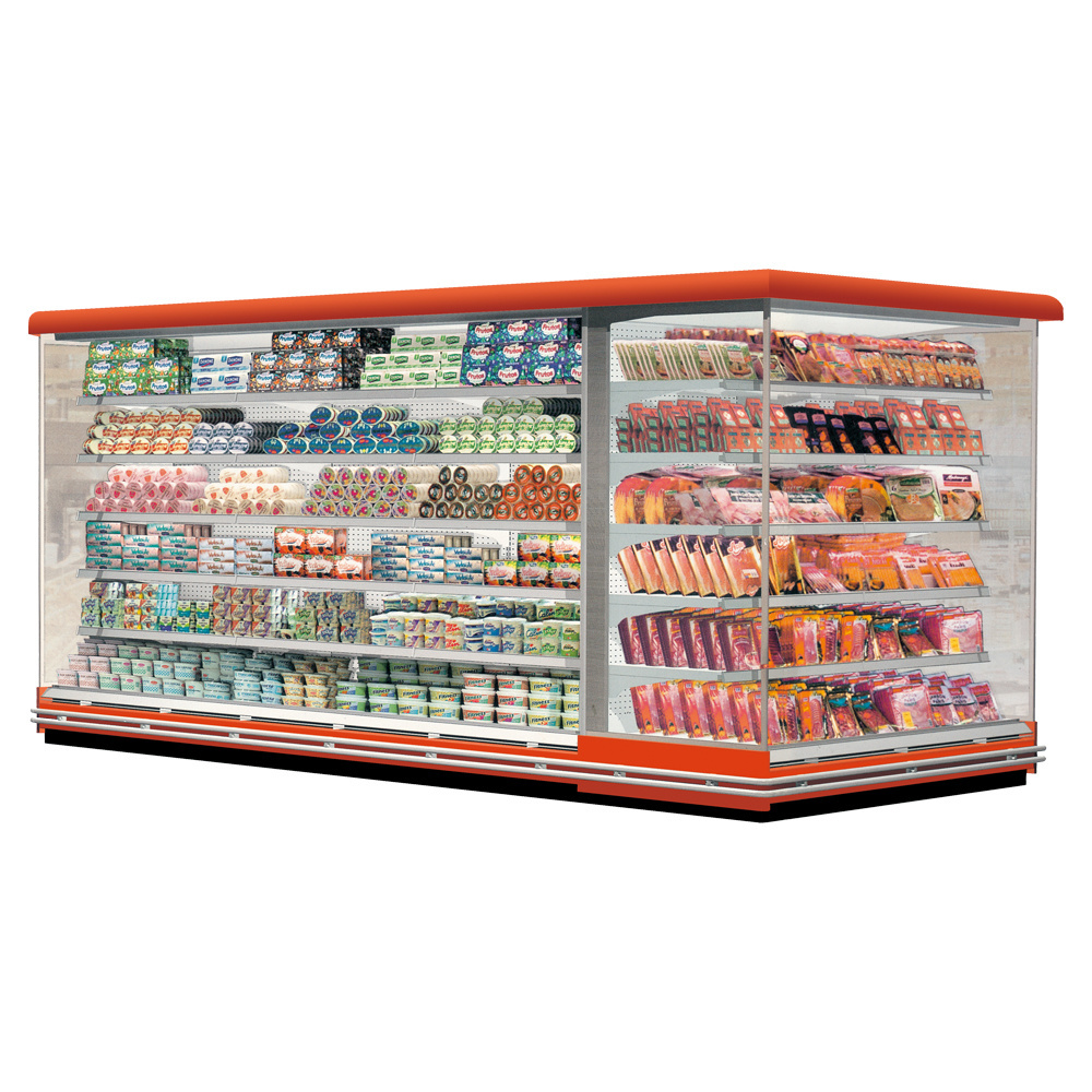 Commercial Fruit And Vegetable Refrigerator Display Showcase Fridge Refrigeration Freezer Air Curtain Cabinet For Supermarket