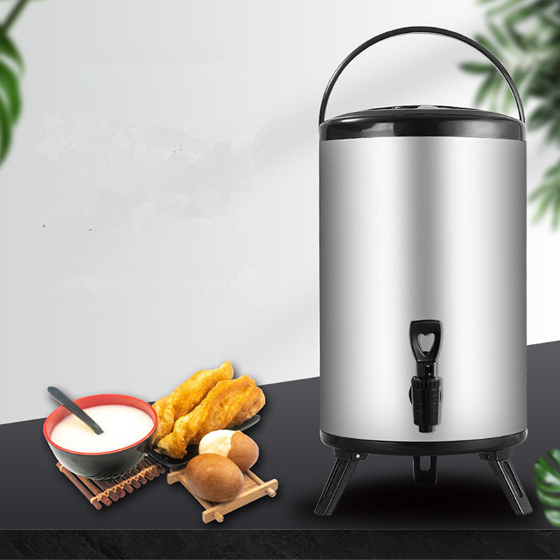 Stainless Steel Commercial Water & Hot Drink Dispenser Insulated Coffee Urn 8L Thermos Keep Warm Barrel Milk Tea Bucket with Tap