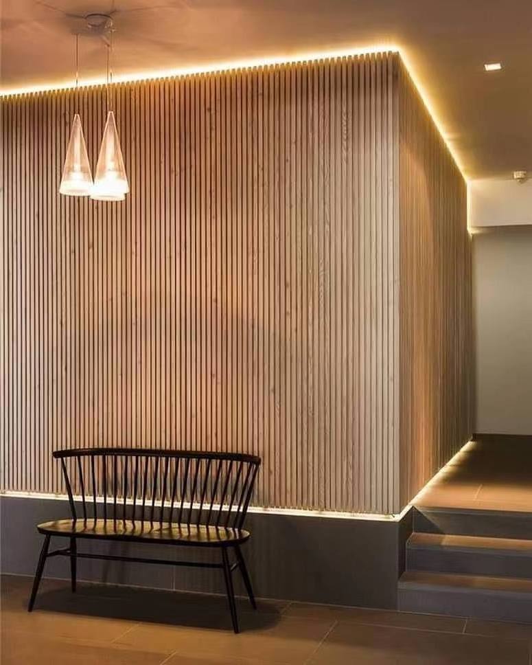 indoor wood panel Custom Akupanel with Led Lighting Wood Panel Ceiling Tiles Noise Reduction Acoustic Wood Wall Panel