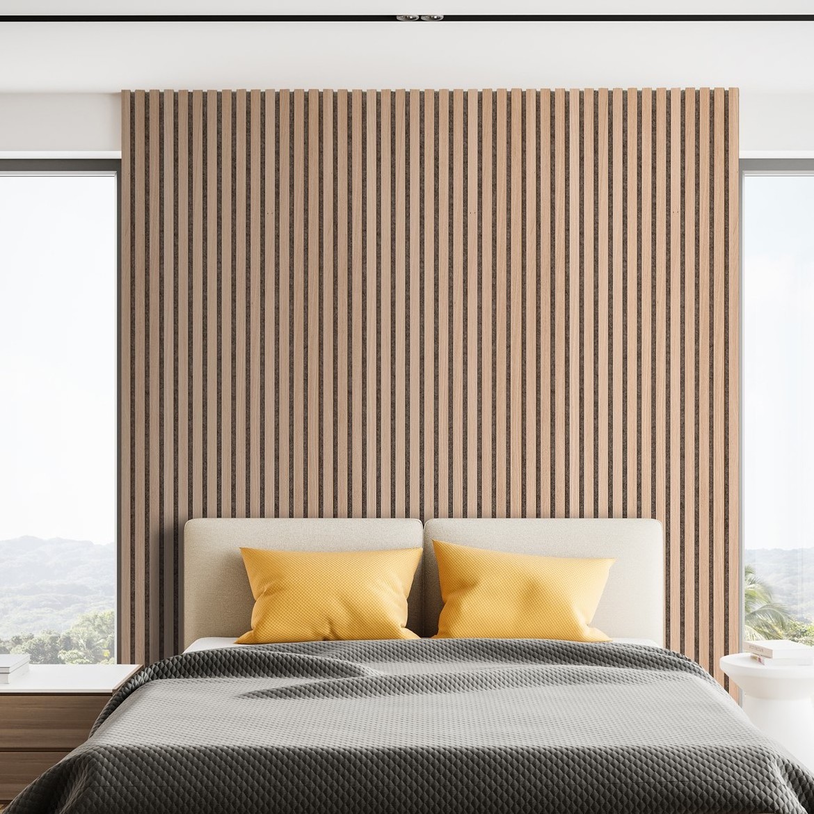 Luxury New Grooved Perforated PET  Natural Walnut Acoustic Slat Wood Wall Panels Wood Wool Smoked Oak Acoustic Panel