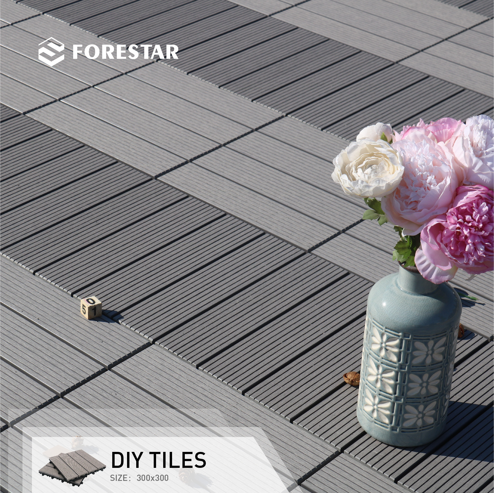 Wpc Tiles 300x300mm  Wood Flooring Wood Plastic Composite Wood 3D Grain Deck Outdoor Garden Flooring Embossed