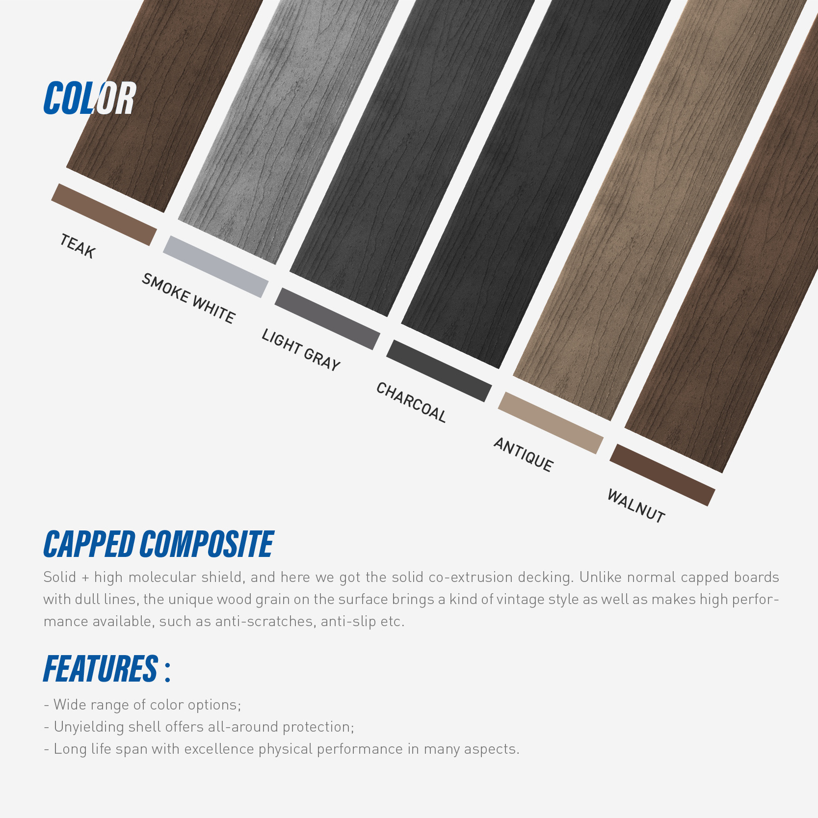 maintenance-free wood plastic composite solid deck flooring for exterior decoration wpc composite decking