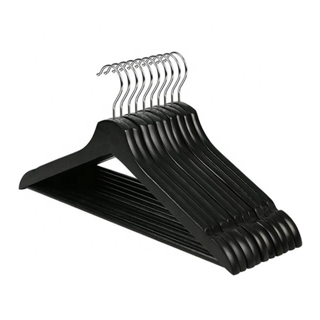 Eucalyptus Wooden Coat Hangers Pack of 8 Natural Durable Non-Slip Black Wooden Hanger Chrome Hook