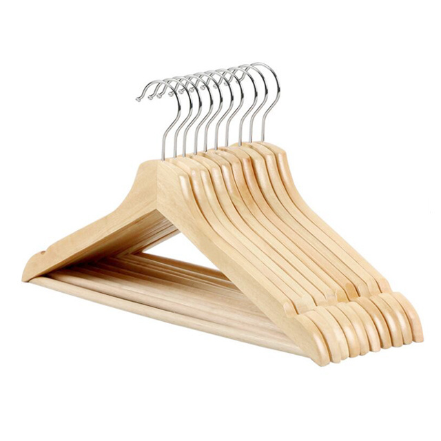 Eucalyptus Wooden Coat Hangers Pack of 8 Natural Durable Non-Slip Black Wooden Hanger Chrome Hook