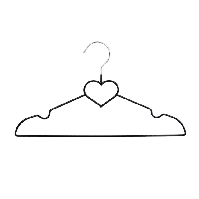 Wholesale Heart Shape Black Coat Metal Hangers Wire Non slip PVC Coated Metal Hangers for Wet Clothes