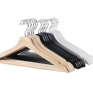 Eucalyptus Wooden Coat Hangers Pack of 8 Natural Durable Non-Slip Black Wooden Hanger Chrome Hook