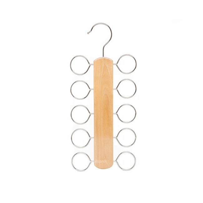 Wooden Tie Belt Hanger, Closet Organizer Rack Holder Hook Natural 20 Narrow hooks