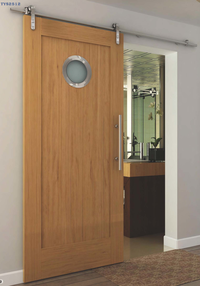 Sliding Barn door circled glass panel design hotel bathroom door