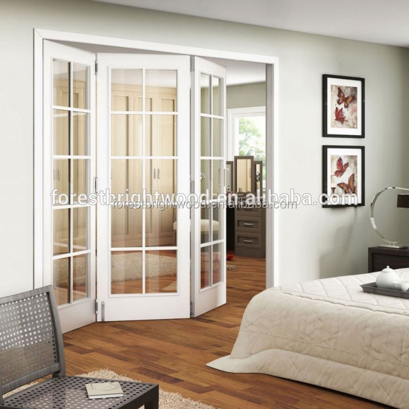 White Frosted Window Glass Bifold Door, Interior Fancy French Door