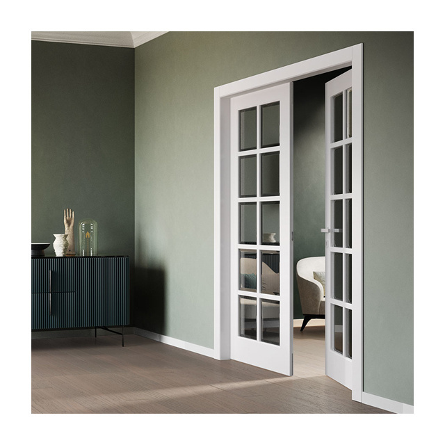 White Frosted Window Glass Bifold Door, Interior Fancy French Door