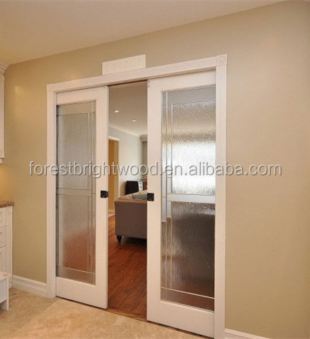 Wood Interior Sliding Frosted Glass Pocket Doors