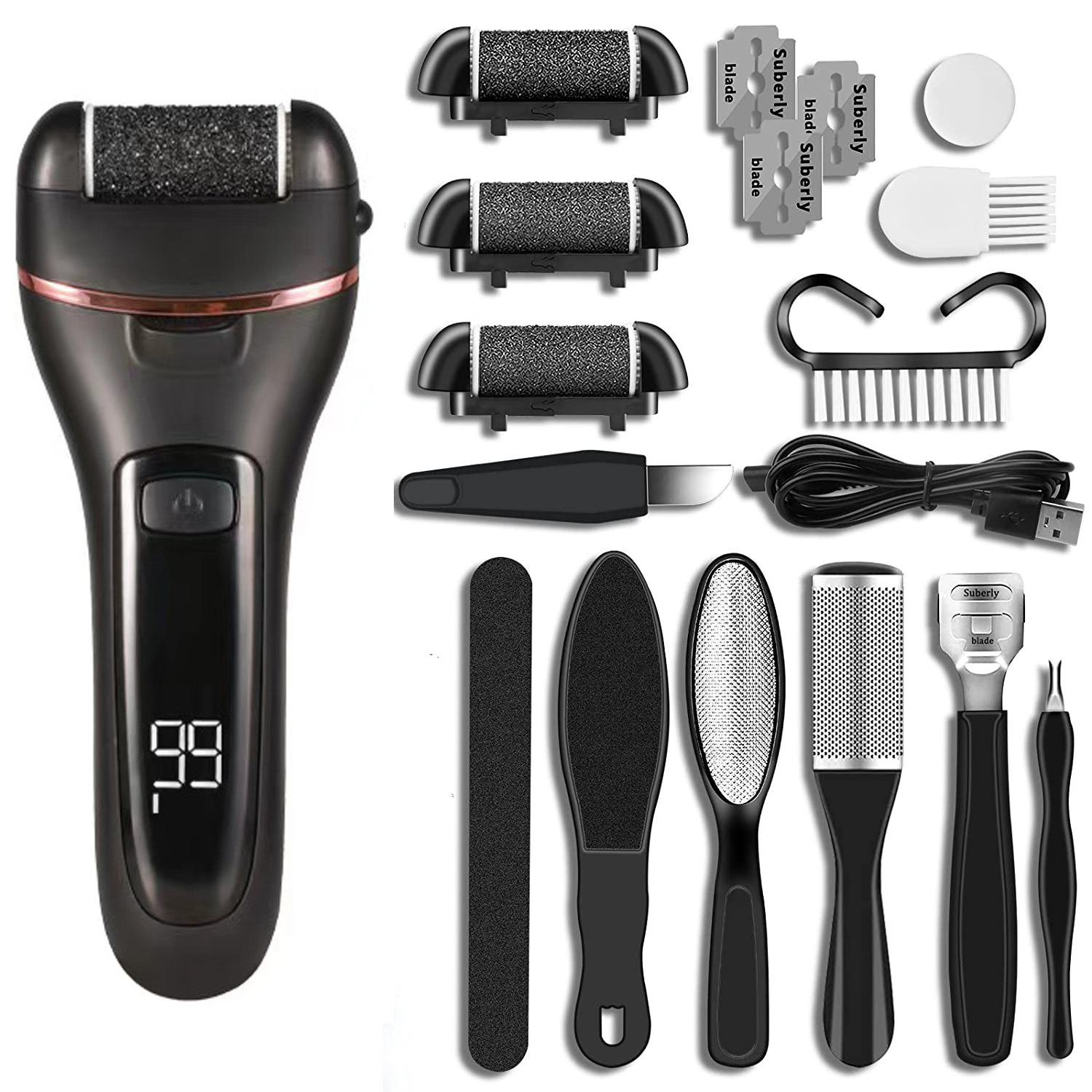 Electric Foot Callus Remover,Rechargeable Foot File Pedicure Tools,Waterproof 10 in 1 Professional Pedicure Kit