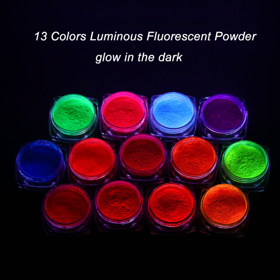 Neon Phosphor Powder Nail Glitter Powder 13 Colors Dust Luminous PiGMent Fluorescent Powder Nail Glitters Glow in