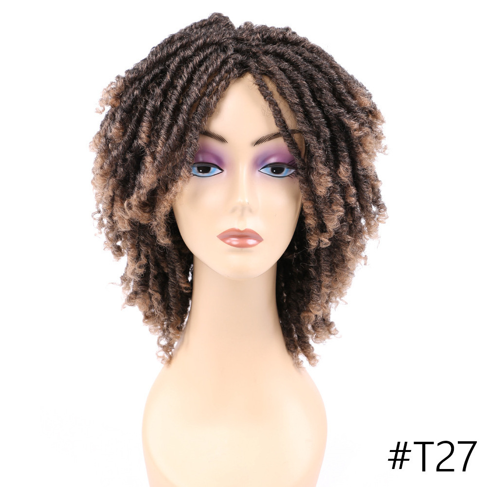 African Short Synthetic Dreadlock Wigs, Afro Curly Twist Wigs Braiding Synthetic Wig, Bob Braids Wig Twist Synthetic Braid Wig