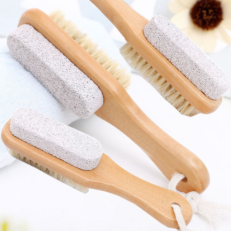 Foot Natural Bristle Brush & Pumice Stone Combo Rope wooden handle - Exfoliator Pedicures Calluses Remover Elbow Scrubber