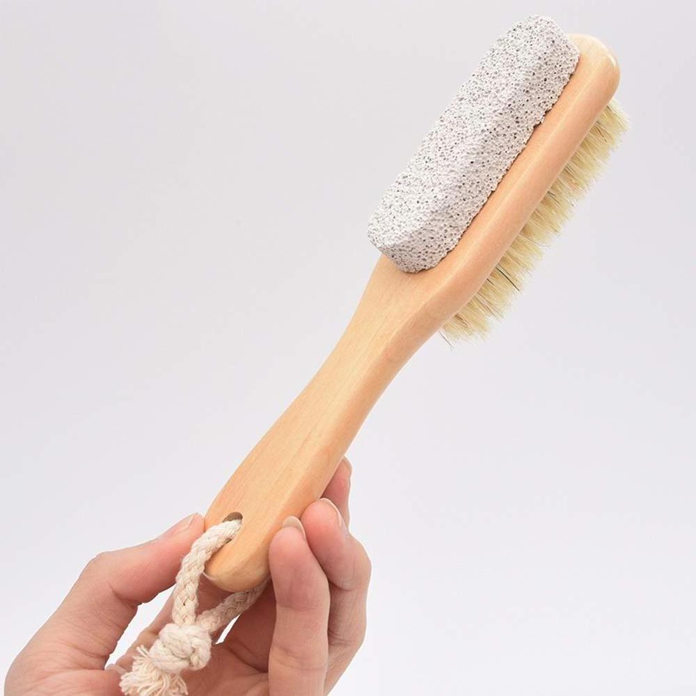 Foot Natural Bristle Brush & Pumice Stone Combo Rope wooden handle - Exfoliator Pedicures Calluses Remover Elbow Scrubber