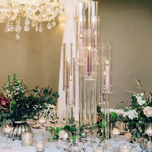 Table top decoration centerpieces cylinder acrylic tube candle holder 8 arms tall  tall crystal wedding candelabra with lamp