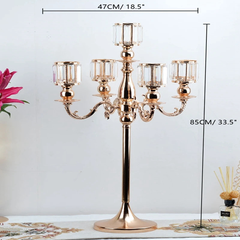 European Wedding Centerpiece Candle Gold 5 Heads Candlestick Backdrop Flower Stand Candelabras Aisle Runner for Wedding