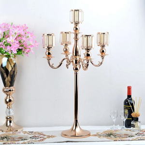 European Wedding Centerpiece Candle Gold 5 Heads Candlestick Backdrop Flower Stand Candelabras Aisle Runner for Wedding